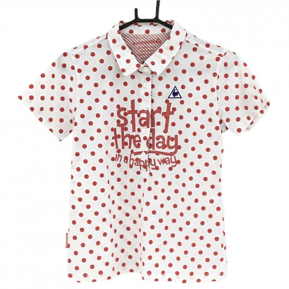 【超美品】ルコック 半袖ポロシャツ 白×レッド ドット プリント レディース L ゴルフウェア le coq spo..