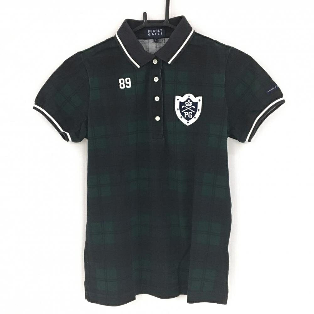 パーリーゲイツ 半袖ポロシャツ グリーン×黒 チェック ブラックウォッチ バックナンバー レディース 0(..