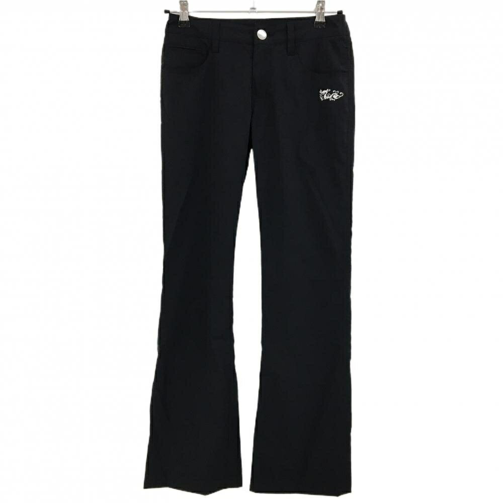 【美品】ダンスウィズドラゴン パンツ 黒×白 薄手 ロゴ刺しゅう レディース 2(M) ゴルフウェア Dance W..