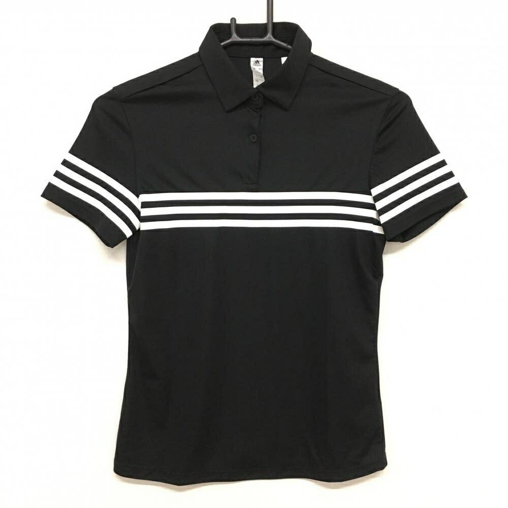 アディダス 半袖ポロシャツ 黒×白 胸・袖3ライン ボタンダウン レディース S ゴルフウェア adidas