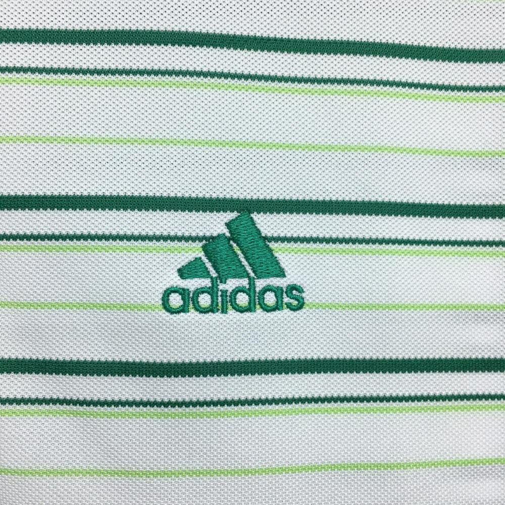 【超美品】アディダス 半袖ポロシャツ 白×グリーン ボーダー ロゴ刺しゅう メンズ ...