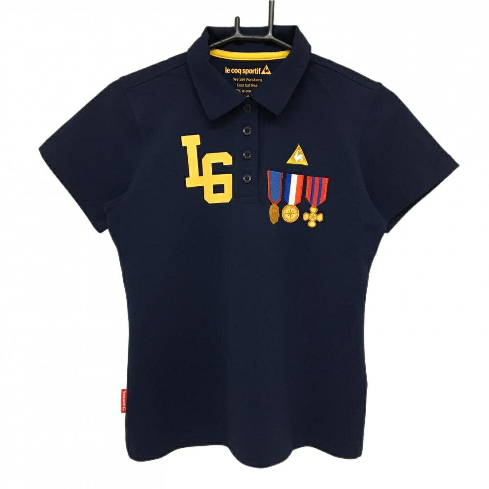 Le Coq - 【美品】ルコック 半袖ポロシャツ ネイビー×イエロー ロゴ刺しゅう レディース L ゴルフウェア le coq sportif