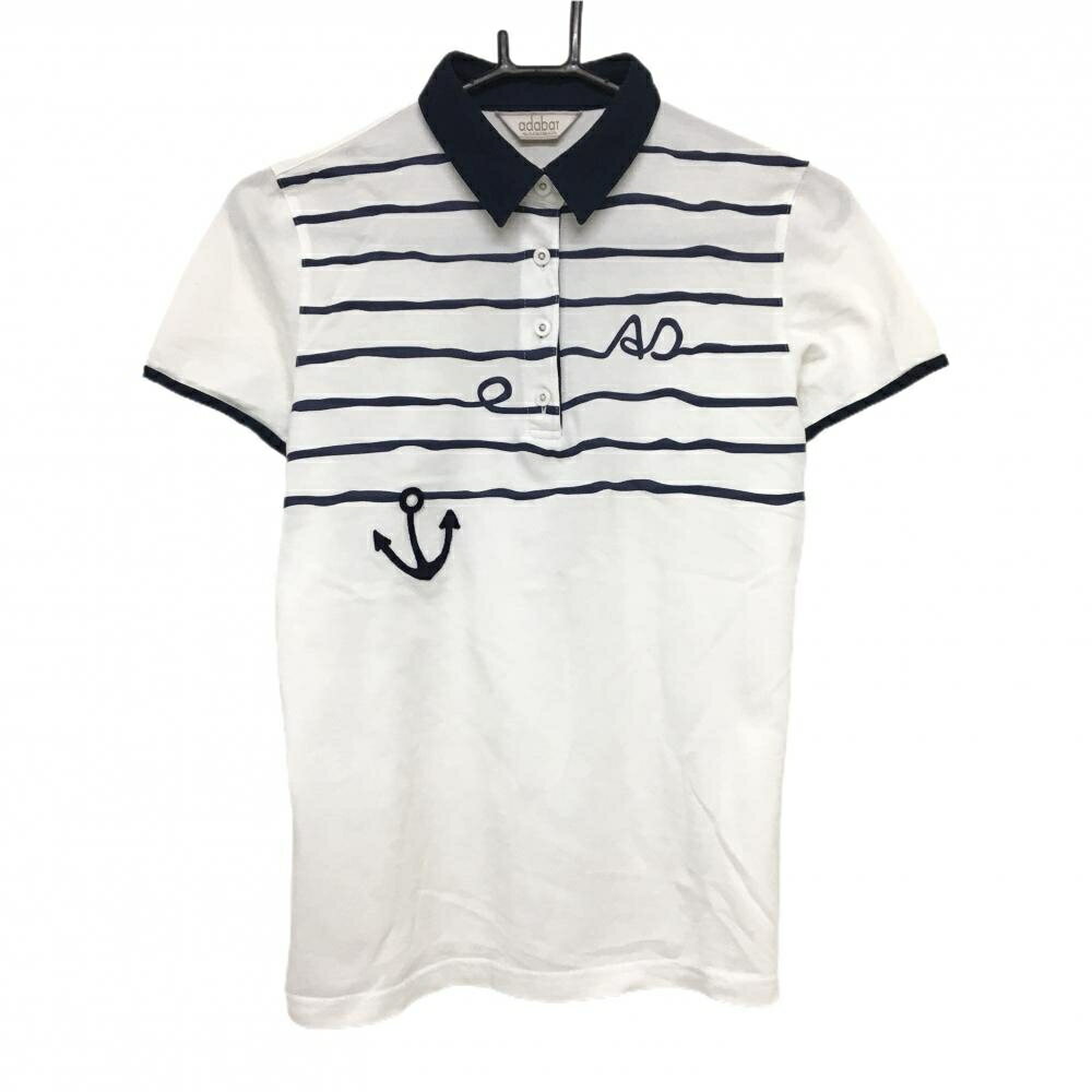 Adabat - アダバット 半袖ポロシャツ 白×ネイビー 一部ボーダー レディース 40(L) ゴルフウェア adabat
