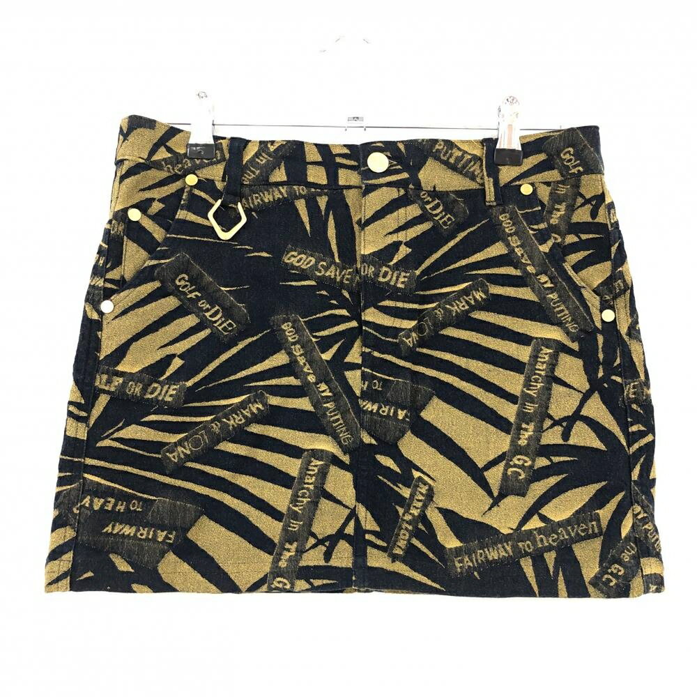【美品】マークアンドロナ スカート ゴールド×ダークネイビー 総柄 裏地メッシュ レディース M ゴルフ..