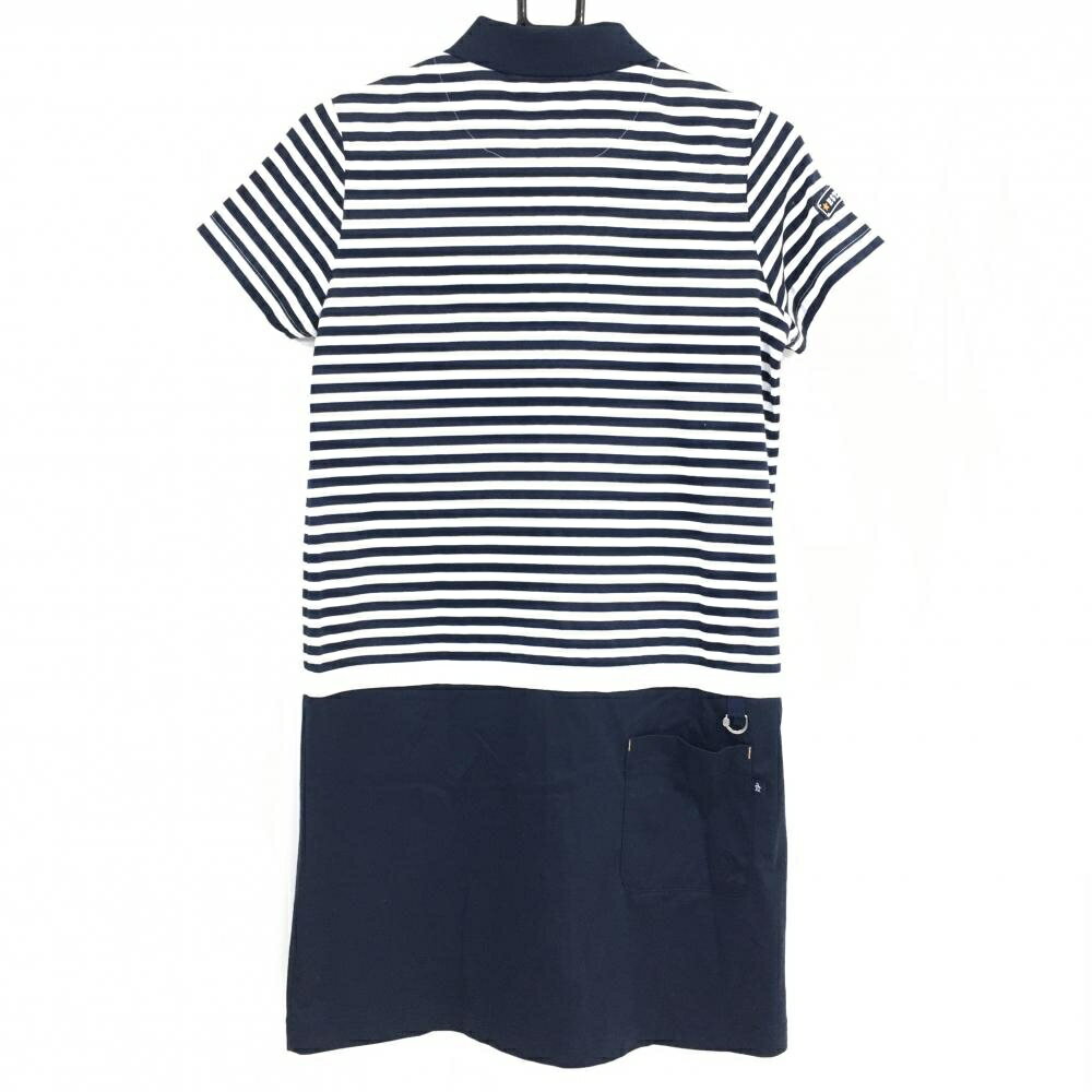 マンシングウェア ワンピース ネイビー×白 ボーダー 胸元ワッペン レディース M ゴルフウェア Munsingwear