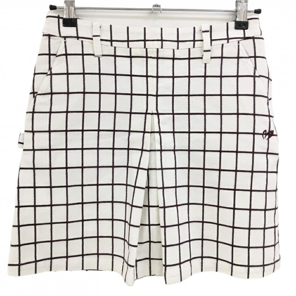 【美品】マスターバニー スカート 白×ボルドー 格子チェック 内側インナーパンツ レディース 1(M) ゴル..
