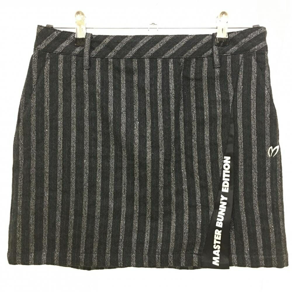 【超美品】マスターバニー スカート グレー×シルバー ストライプ 羊毛混 裏地付き レディース 1(M) ゴルフウェア MASTER BUNNY EDITION