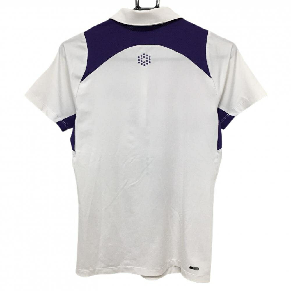 プーマ 半袖ポロシャツ 白×パープル フロント柄 ロゴ刺しゅう レディース US-S ゴルフウェア PUMA