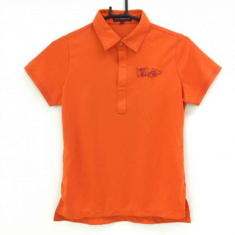 Polo Shirt - 【超美品】ダンスウィズドラゴン 半袖ポロシャツ オレンジ 後ろスパンコールロゴ レディース 2(M) ゴルフウェア Dance With Dragon