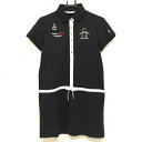 マンシングウェア 半袖ポロワンピース 黒×白 胸元ロゴ レディース M ゴルフウェア Munsingwear