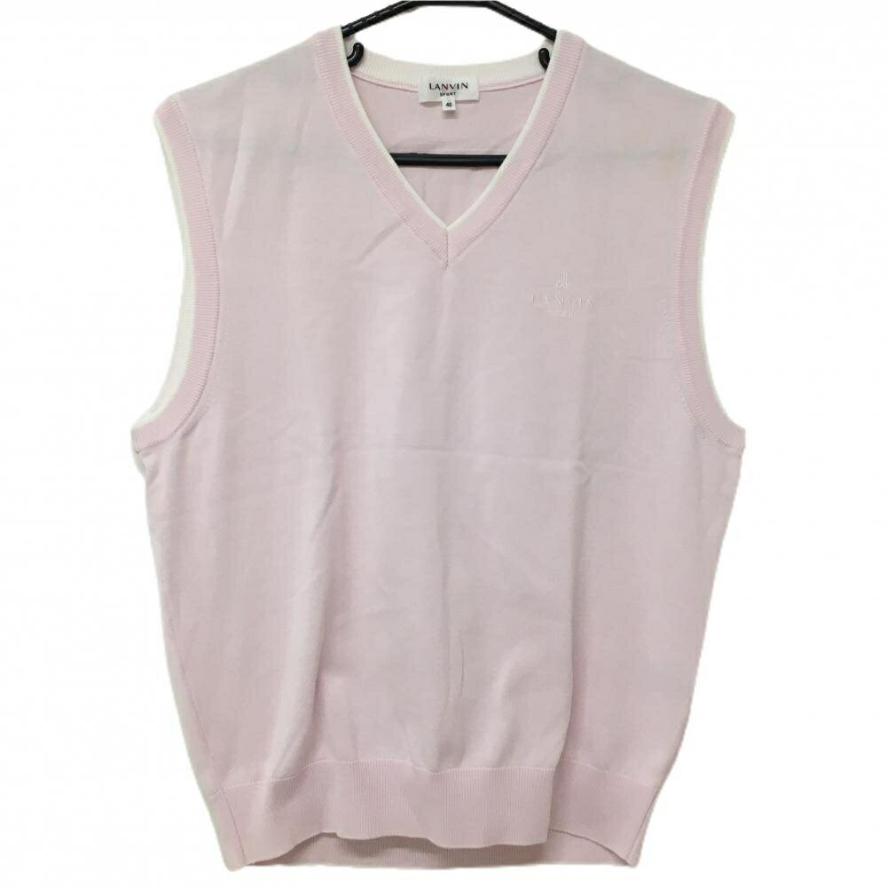 【美品】ランバンスポール ニットベスト ピンク Vネック メンズ L ゴルフウェア LANVIN SPORT