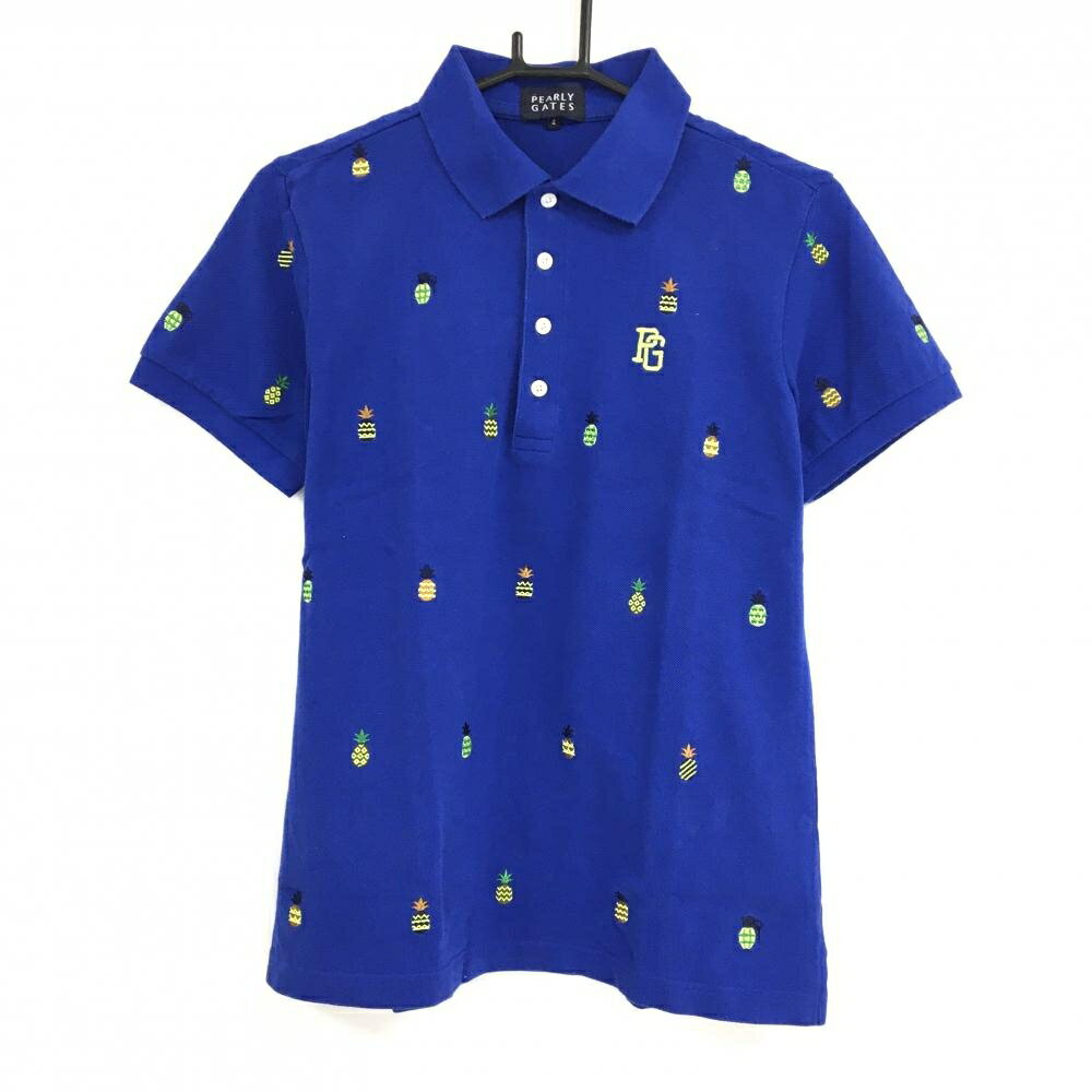 パーリーゲイツ 半袖ポロシャツ ブルー×イエロー パイナップル刺しゅう総柄 メンズ 4(M) ゴルフウェア PEARLY GATESのサムネイル