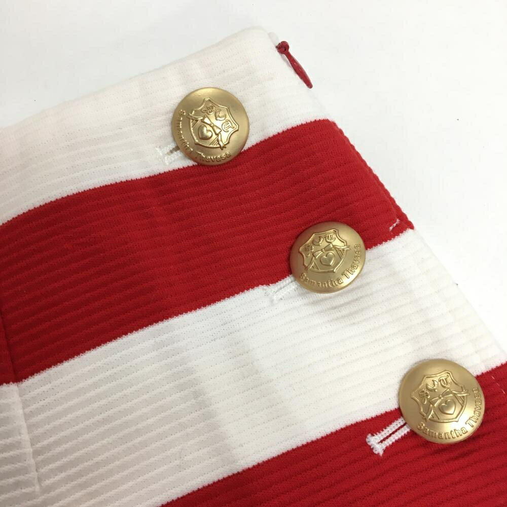 【美品】サマンサタバサ キュロットスカート レッド×白 ボーダー柄 ゴールドボタン レディース 38(M) ゴルフウェア Samantha Thavasa