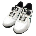 【美品】アシックス ゴルフシューズ 白×グリーン TGN910 ゲルエースツアー BOA メンズ 24.5 ゴルフウェア ASICS