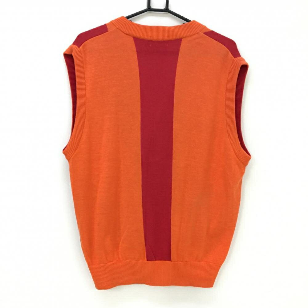 【美品】エピキュール ニットベスト レッド×オレンジ 前面斜めボーダー コットン混 メンズ III ゴルフウェア epicure