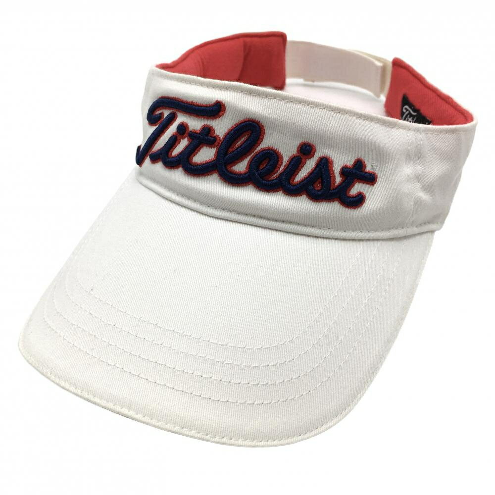 【美品】タイトリスト サンバイザー 白×ネイビー フットジョイ 立体ロゴ刺しゅう フリーサイズ(57-59cm) ゴルフウェア TITLEIST