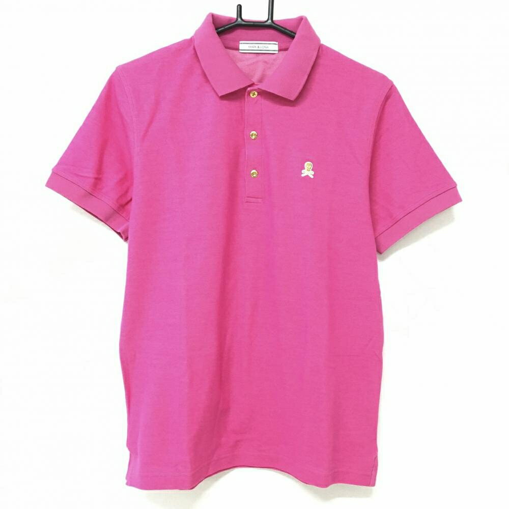 【超美品】マークアンドロナ 半袖ポロシャツ ピンク スカル刺しゅう メンズ L ゴルフウェア MARK＆LONA