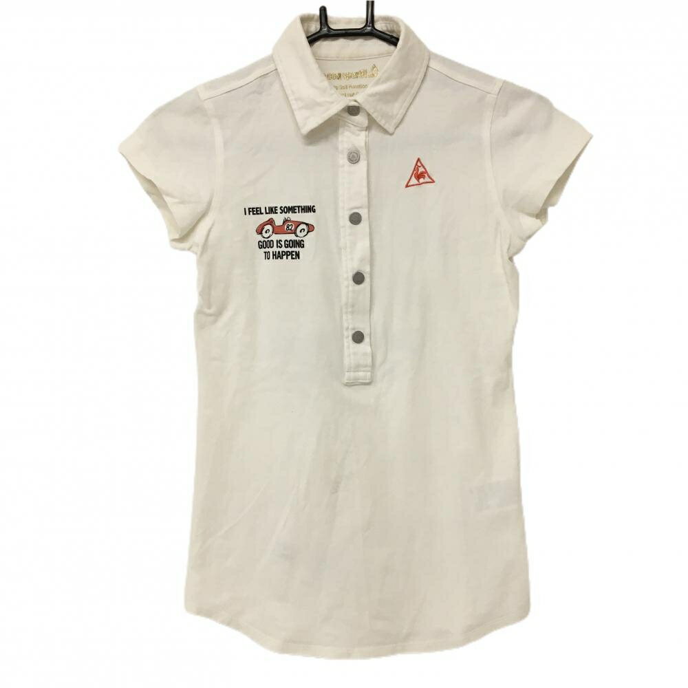 Le Coq - ルコック 半袖ポロシャツ アイボリー×黒 スナップボタン バックプリント レディース M ゴルフウェア le coq sportif