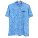 【超美品】ビームスゴルフ 半袖ハイネックシャツ ライトブルー×白 総柄 ロゴ刺しゅう メンズ M ゴルフウェア BEAMS GOLF(4)