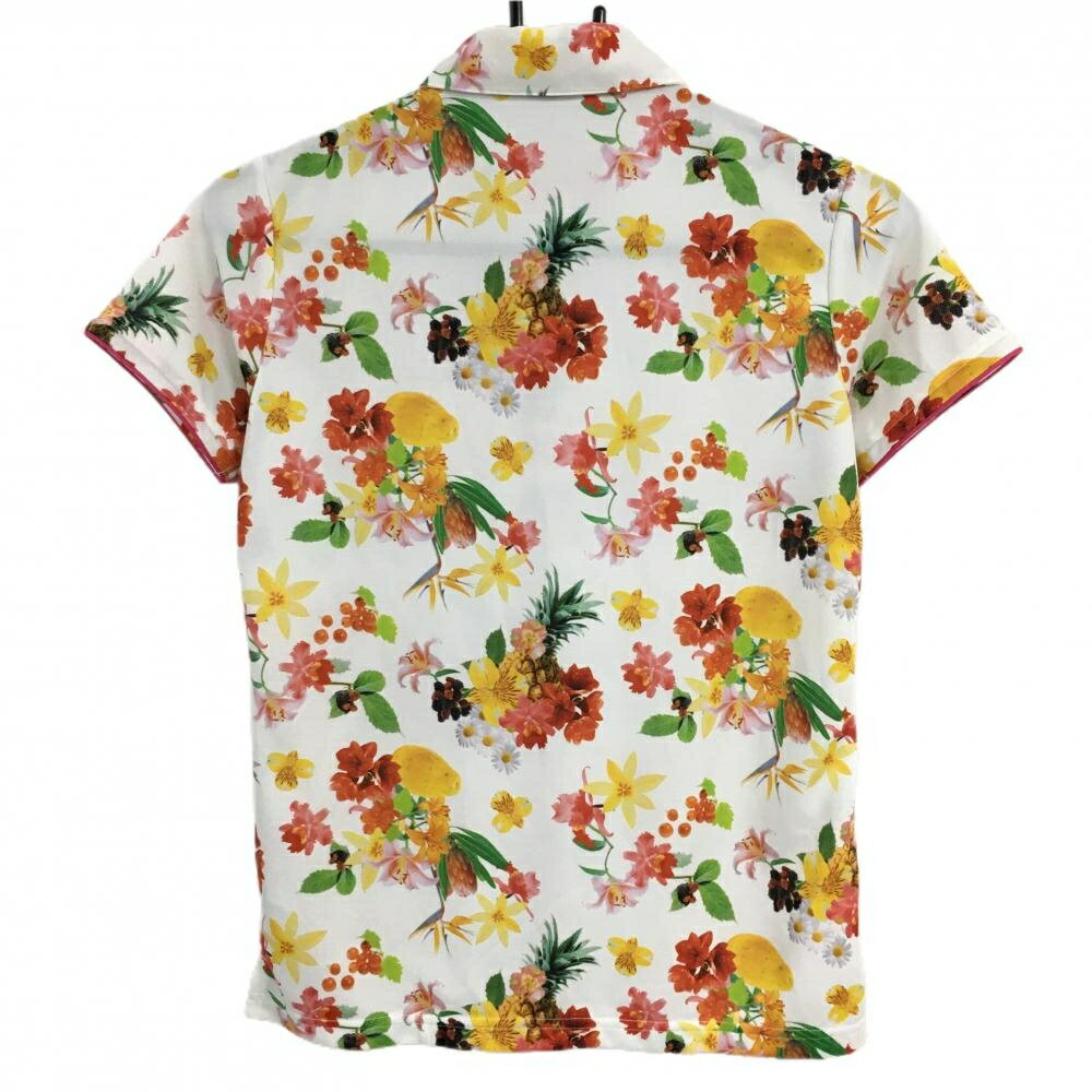 アディダス 半袖ポロシャツ 白×レッド 花柄 ロゴ刺しゅう レディース S/P ゴルフウェア adidas