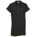 フィラゴルフ 半袖ポロワンピース 黒×白 ロゴ刺しゅう サイドライン レディース L ゴルフウェア FILA GOLF