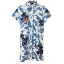 【超美品】パーリーゲイツ 半袖ポロワンピース 白×ライトブルー 総柄 ヤシの木 レディース 2(L) ゴルフウェア PEARLY GATES