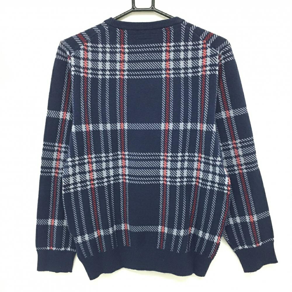 【美品】アドミラル セーター ネイビー×グレー チェック ニット メンズ M ゴルフウェア Admiral