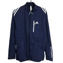 【美品】アディダス ナイロンジャケット ネイビー×白 裏メッシュ 3ライン メンズ M ゴルフウェア adidas
