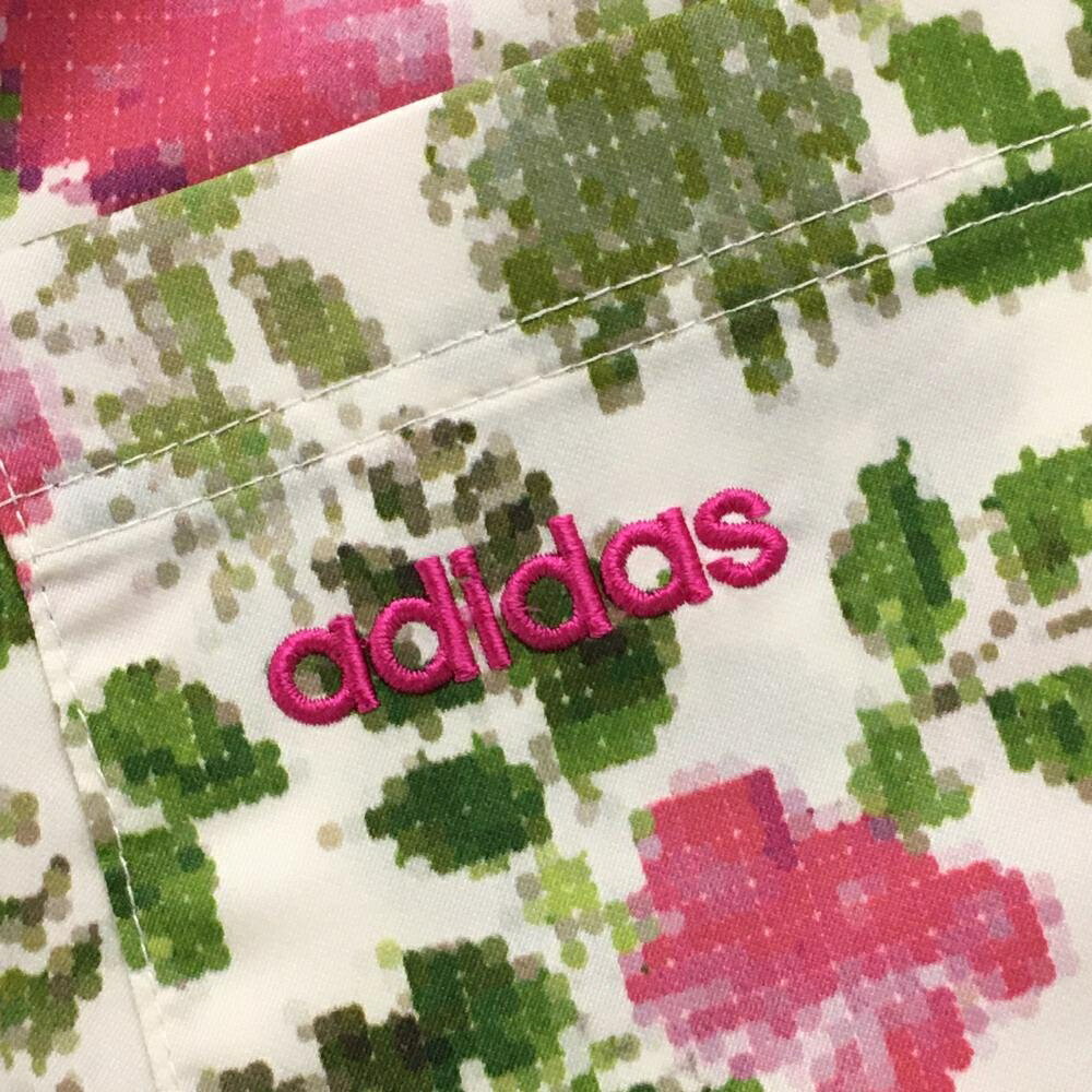 【超美品】アディダス 半端丈パンツ 白×グリーン 花柄 レディース S/P ゴルフウェア adidas