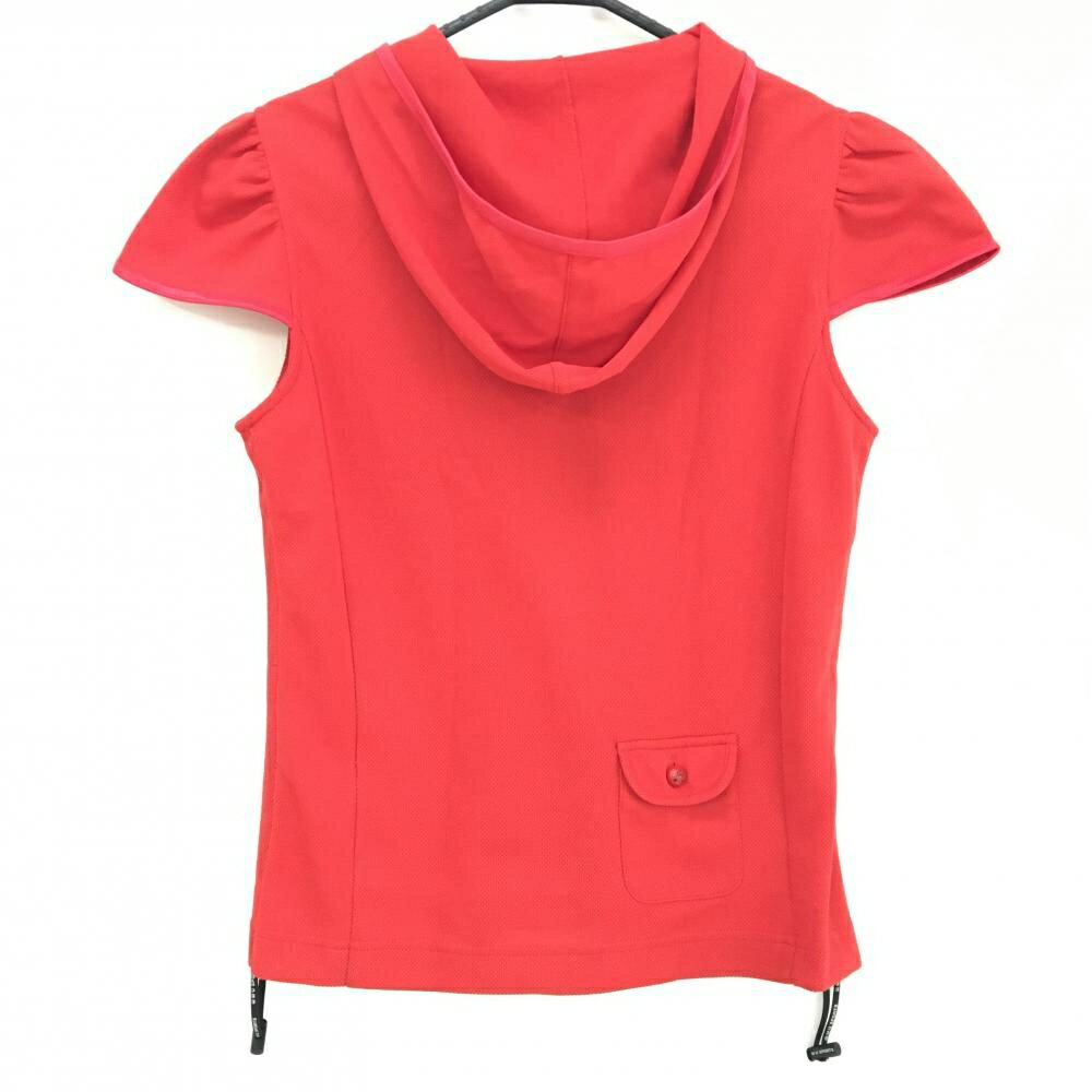 MUスポーツ アウターベスト レッド フード スパンコール 薄手 レディース 38(S) ゴルフウェア M・U SPORTS