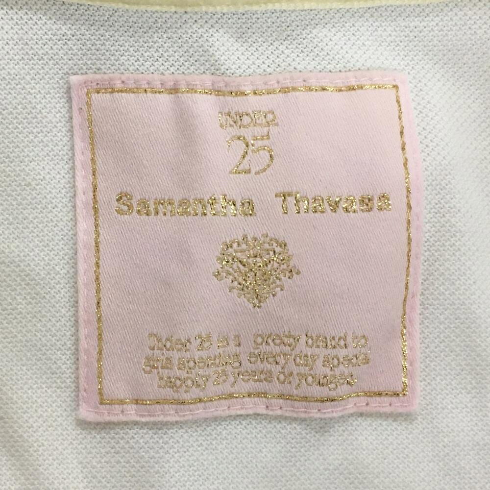 サマンサタバサ UNDER25 半袖ポロシャツ 白×ネイビー ロゴプリント クマ刺しゅう レディース M ゴルフウェア Samantha Thavasa