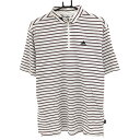 アディダス 半袖ハイネックシャツ 白×レッド ボーダー柄 総柄 ハーフジップ メンズ L/G ゴルフウェア adidas(4)