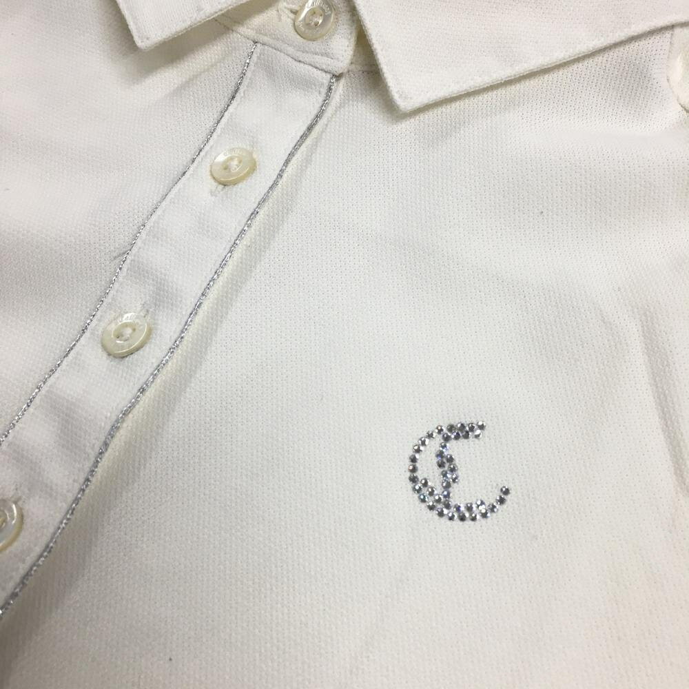 【超美品】キャロウェイ 半袖ポロシャツ 白×シルバー ラインストーン レディース S ゴルフウェア Callaway