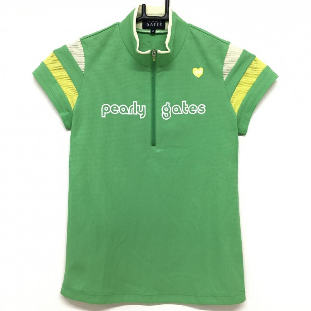 PEARLY GATES - 【美品】パーリーゲイツ 半袖ハイネックシャツ グリーン×イエロー ハーフジップ レディース 0(S) ゴルフウェア PEARLY GATES