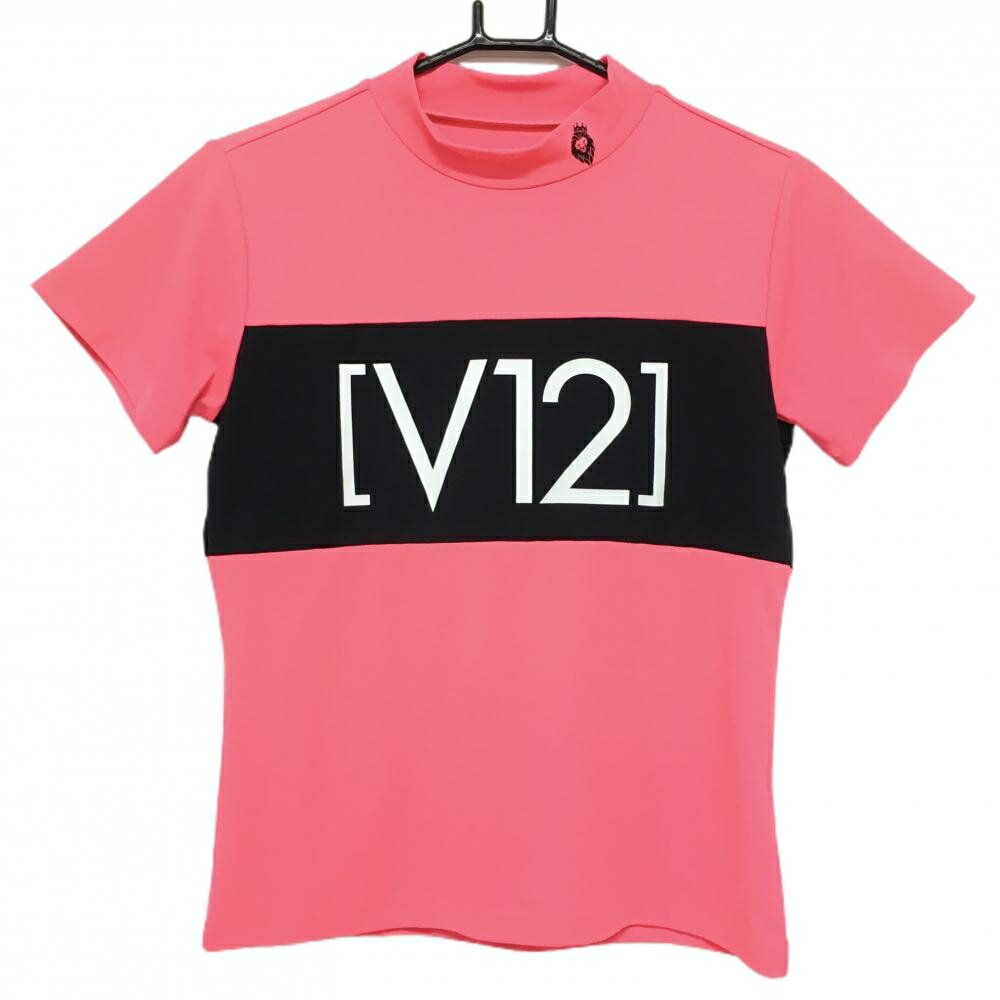 【超美品】ヴィトゥエルヴ 半袖ハイネックシャツ 蛍光ピンク×黒 ロゴプリント 星 レディース 0(S) ゴル..