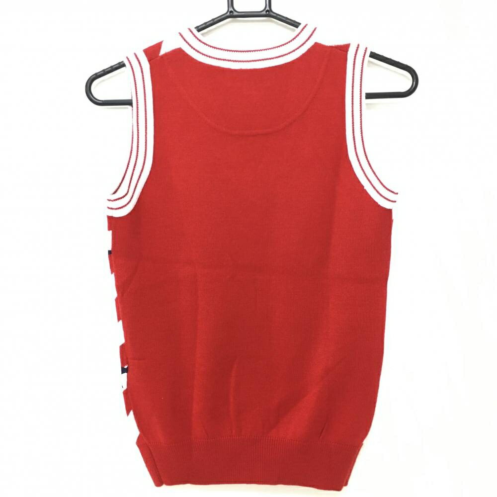 【美品】キャロウェイ ニットベスト レッド×白 前面ボーダー 星柄 ウール混 Vネッ...