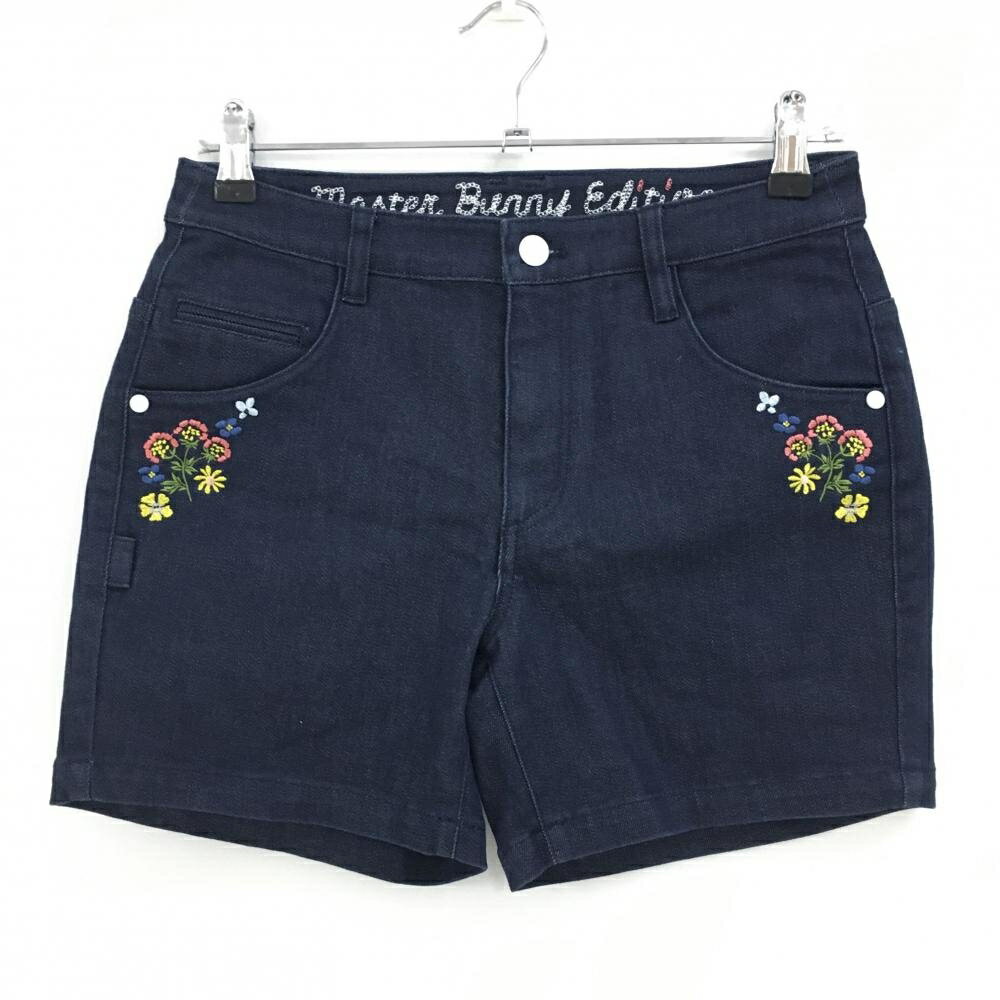 【超美品】マスターバニー ショートパンツ ネイビー×白 デニム 花刺しゅう レディース 1(M) ゴルフウェア MASTER BUNNY EDITION