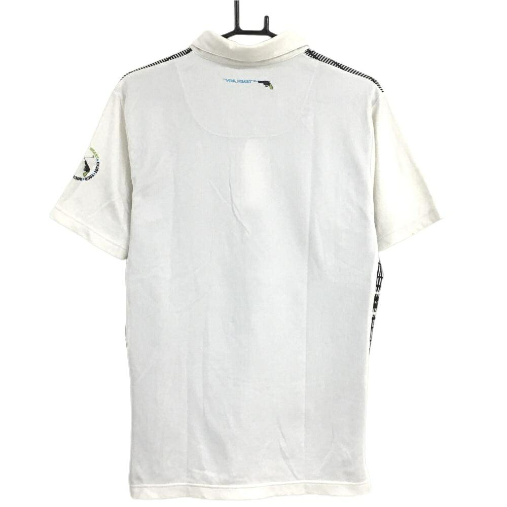 ビバハート 半袖ポロシャツ 白×黒 フロント柄 袖刺しゅう メンズ 50(L) ゴルフウェア VIVA HEART