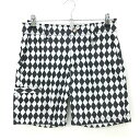 【美品】エドウィンゴルフ ハーフパンツ 黒×白 ダイヤ柄 レディース S ゴルフウェア EDWIN GOLF