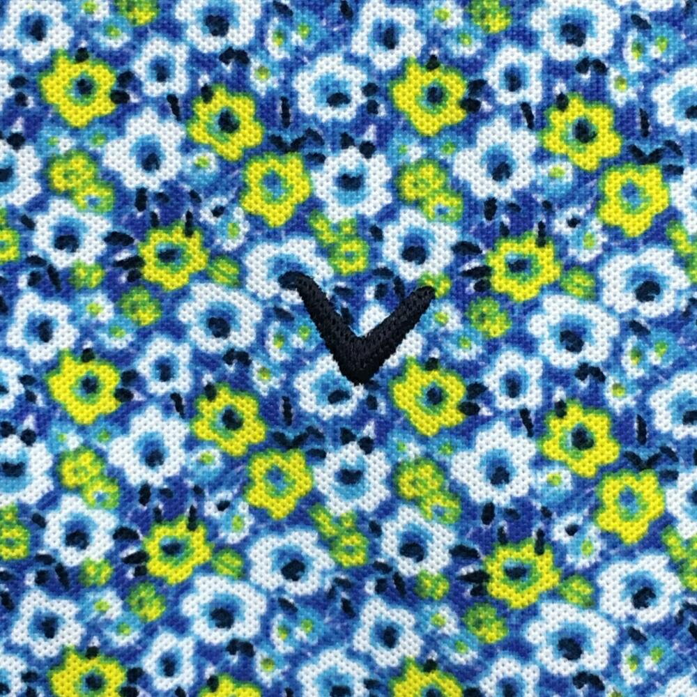 【超美品】キャロウェイ 半袖ポロシャツ ブルー×イエロー 花柄 レディース M ゴルフウェア Callaway