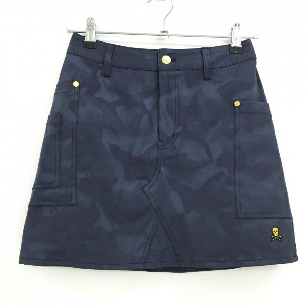 【超美品】マークアンドロナ スカート ネイビー 迷彩織生地 カモフラ スカル レディース S ゴルフウェ..