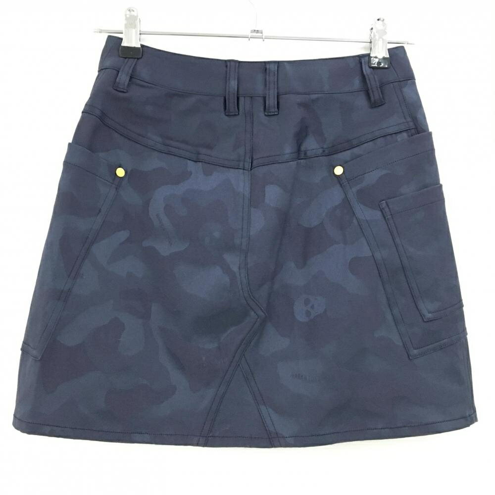 【超美品】マークアンドロナ スカート ネイビー 迷彩織生地 カモフラ スカル レディース S ゴルフウェア MARK＆LONA