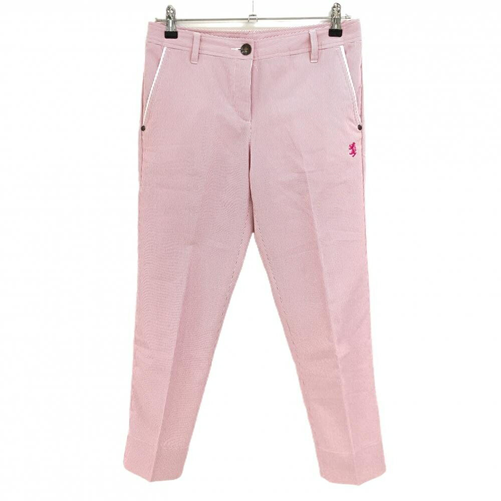 【美品】アドミラル パンツ ピンク×白 ストライプ ロゴ刺しゅう レディース M ゴルフウェア Admiral