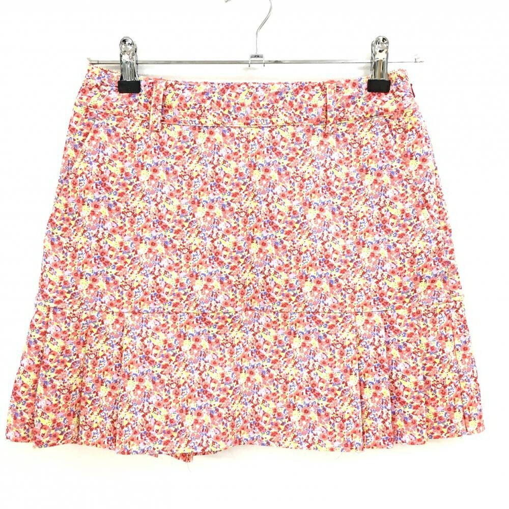 【超美品】キャロウェイ スカート ピンク×ライトグリーン 小花柄 裾プリーツ レディース S ゴルフウェ..