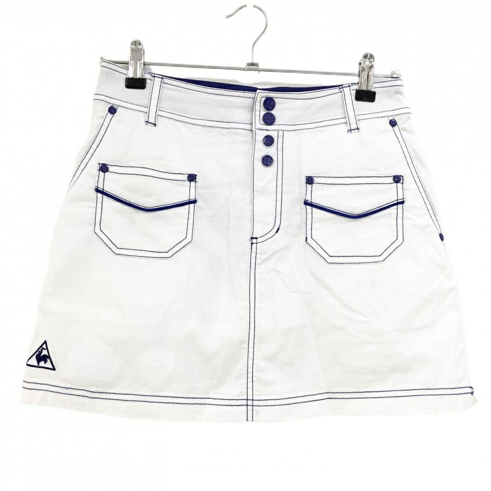 Le Coq - ルコック スカート 白×ブルー ステッチ ストライプ織生地 内側インナーパンツ レディース 9 ゴルフウェア le coq sportif