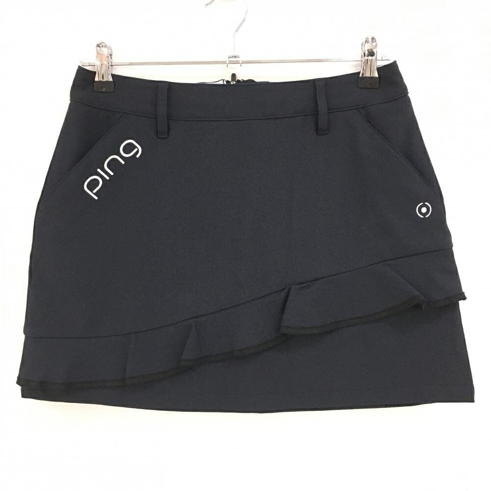 【超美品】ピン スカート 黒 ロゴ刺しゅう 一部フレア レディース M ゴルフウェア 2022年モデル PING