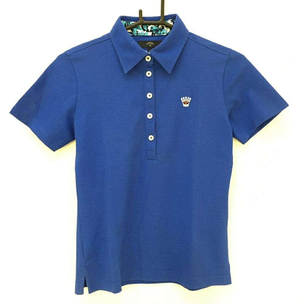 【超美品】キャロウェイ 半袖ポロシャツ ブルー 襟内側花柄 王冠刺しゅう レディース M ゴルフウェア Callaway