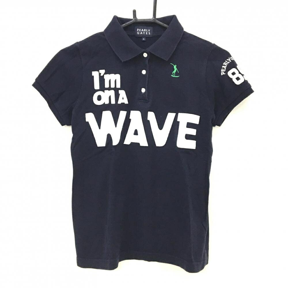 パーリーゲイツ 半袖ポロシャツ ネイビー×白 フェルトワッペン サーフィン レディース 0(S) ゴルフウェ..