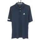 【超美品】アディダス 半袖ポロシャツ ネイビー 背面メッシュ 3ライン メンズ O ゴルフウェア adidas