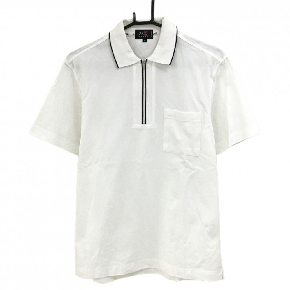 Shirts - 23区スポーツ 半袖ポロシャツ 白×黒 ハーフジップ 胸ポケット ロゴ刺しゅう メンズ 2(L) ゴルフウェア 23区